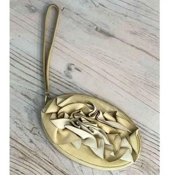 Yves Saint Laurent Leather Wristlet Clutch Rive Gauche Gold small Authentic - Picture 2 of 15